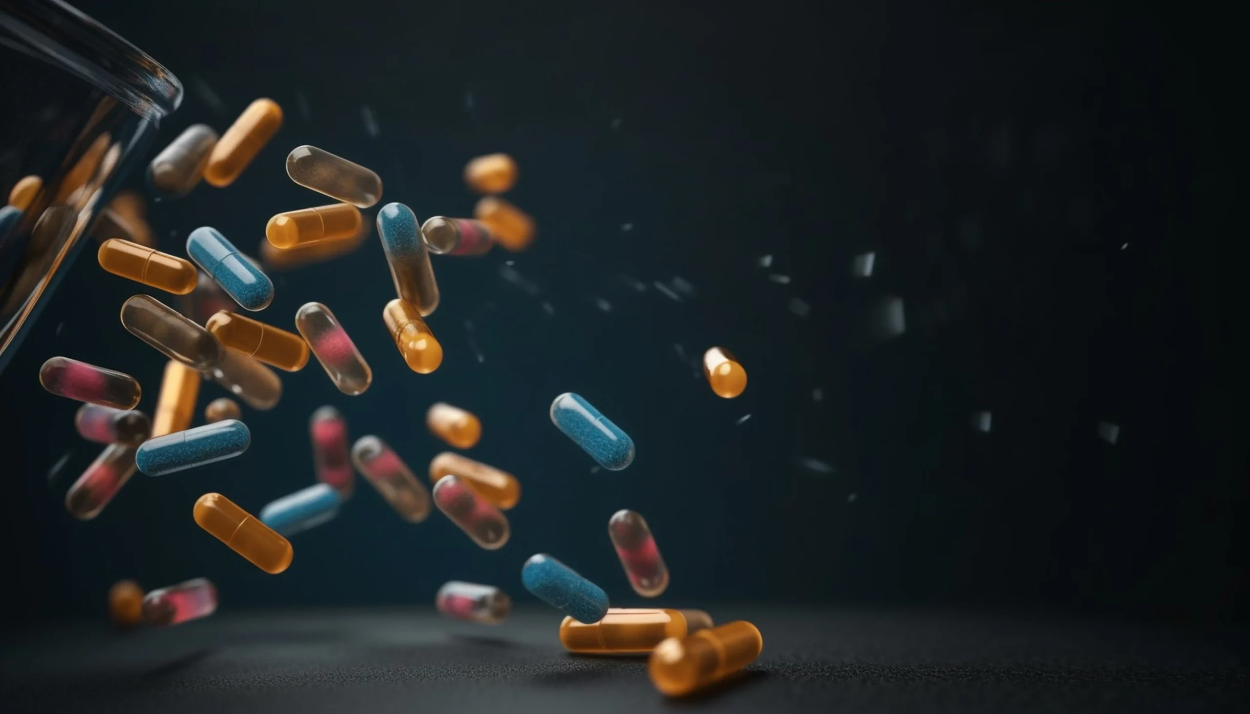 painkiller-spills-from-bottle-black-background-generative-ai